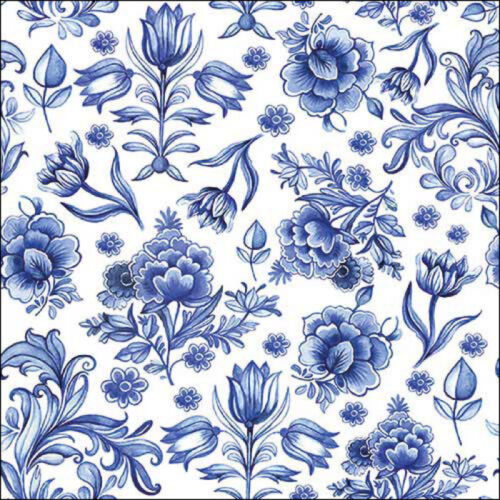 Corneeltje Wol - Delfts blauw bloemen - 2 Servet Delft Blauw - Bloemen - DB0004 - 33x33cm