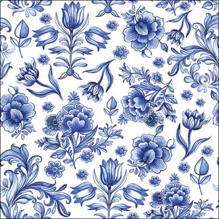 Corneeltje Wol - Delfts blauw bloemen - 2 Servet Delft Blauw - Bloemen - DB0004 - 33x33cm