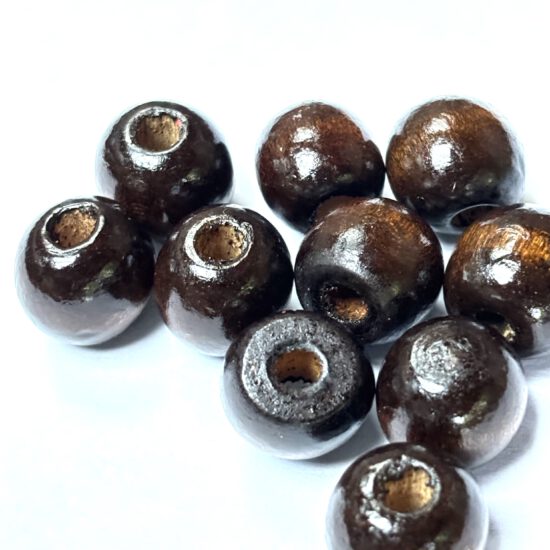 Houten kralen 14 mm Ø donkerbruin (10 stuks)