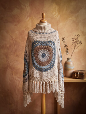 Corneeltje-Wol-PONCHO-IBIZA-BLUE-1-sfeerfoto Haakpakket - Poncho Ibiza blue