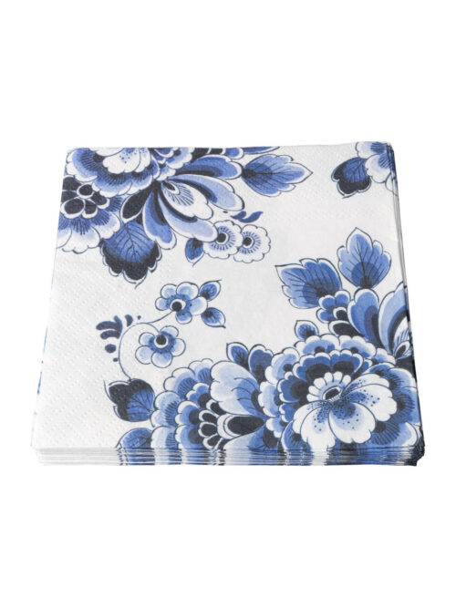 Corneeltje Wol - Servet - Delfts Blauw - DB0007 Servet Delft Blauw - Bloemen - DB0007 - 33x33cm