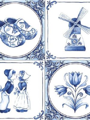 Corneeltje Wol - Servet - Delfts Blauw - DB0008 Servet Delft Blauw - Hollandse print - DB0008 - 33x33cm