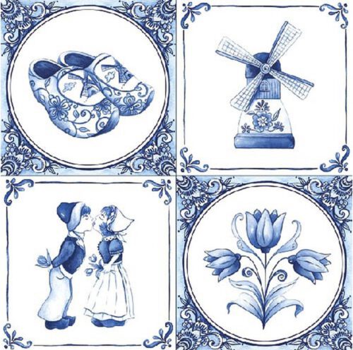 Servet Delft Blauw - Hollandse print - DB0008 - 33x33cm