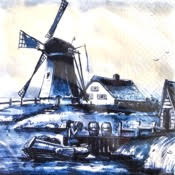 Corneeltje Wol - Servet - Delfts Blauw - DB0011 Servet Delfts blauw - Molen + landschap - DB0011 - 33x33cm
