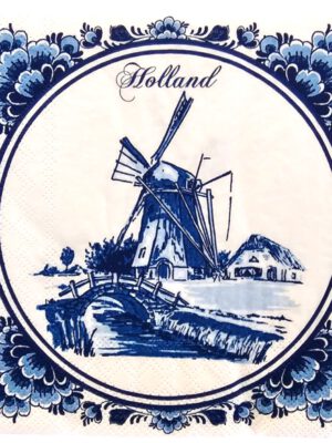 Corneeltje Wol - Servet - Delftsblauwe molen - DB0001 Servet Delfts Blauw - Hollandse molen - DB0001 33x33cm