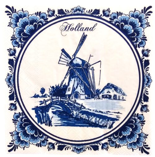 Corneeltje Wol - Servet - Delftsblauwe molen - DB0001 Servet Delfts Blauw - Hollandse molen - DB0001 33x33cm
