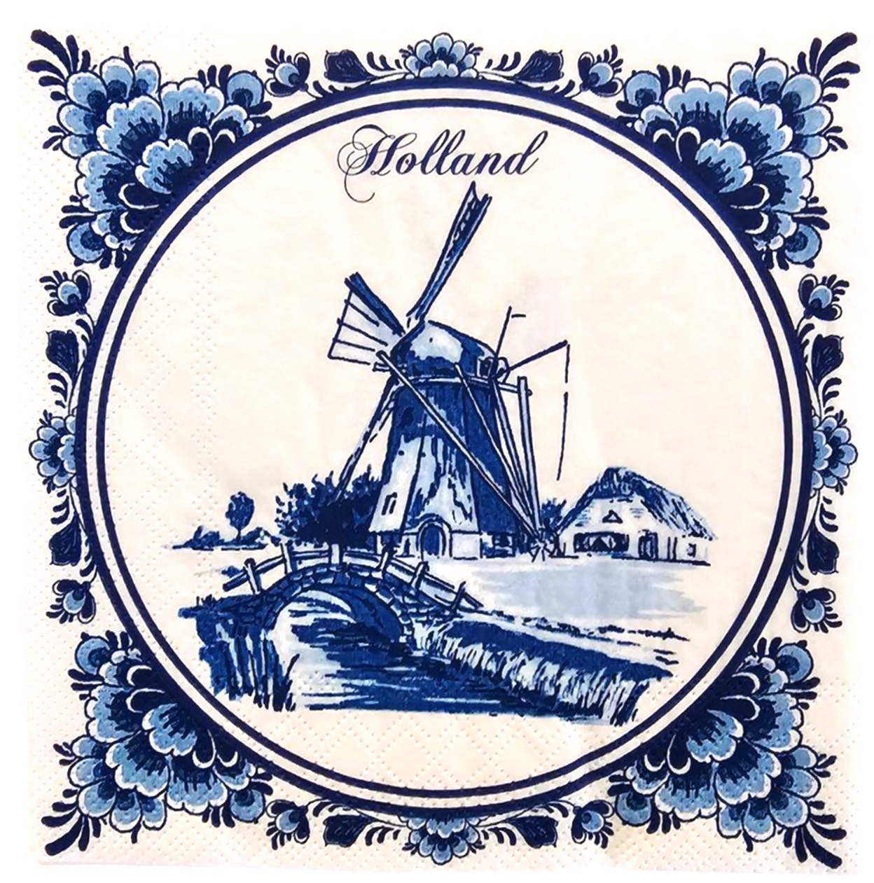 Corneeltje Wol - Servet - Delftsblauwe molen - DB0001 Servet Delfts Blauw - Hollandse molen - DB0001 33x33cm