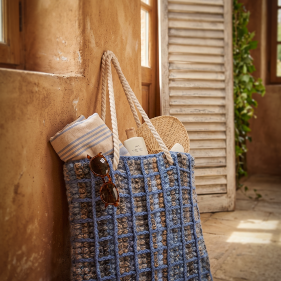 Haakpakket - Tas Blue Puff block MC 02