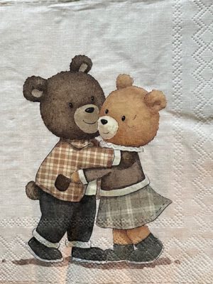 Corneeltje Wol - beer staand Servet Dier - Twee beren knuffelend - K0003 - 33x33cm