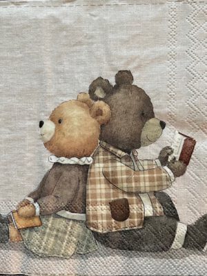 Corneeltje Wol - beer zittend Servet Dier - Twee beren zittend - K0002 - 33x33cm