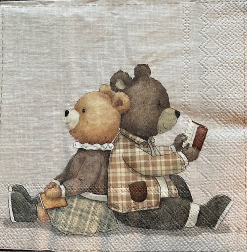 Corneeltje Wol - beer zittend Servet Dier - Twee beren zittend - K0002 - 33x33cm