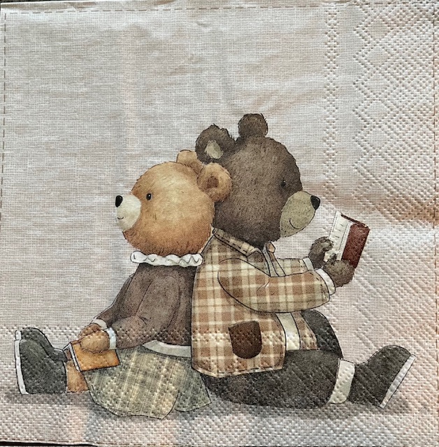 Corneeltje Wol - beer zittend Servet Dier - Twee beren zittend - K0002 - 33x33cm