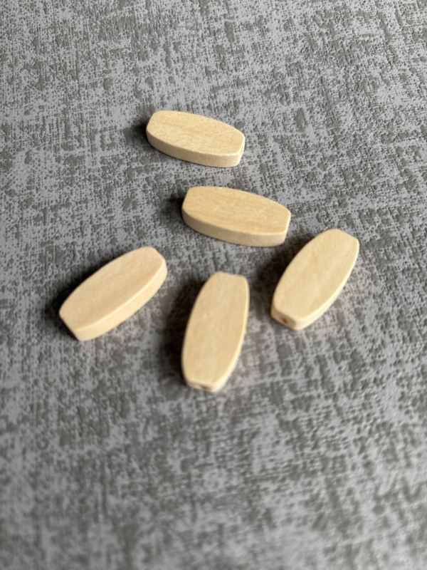 Corneeltje Wol - plate ovale Houten kralen Platte ovale houten kralen 25 x 11 x 5 mm (5 stuks) - Naturel