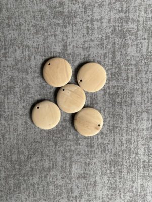 Platte, Houten kralen (5 stuks) 3 cm Ø - Naturel