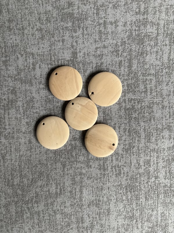 Platte, Houten kralen (5 stuks) 3 cm Ø - Naturel