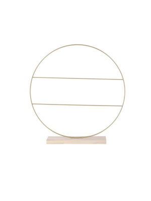 Corneeltje Wol - ring op houten voet met 2 spijlen (55 CM) Metalen deco ring op houten voet met 2 spijlen 55cm Ø - goud