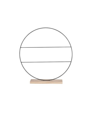 Corneeltje Wol - ring op houten voet met 2 spijlen (55 CM) zwart Metalen deco ring op houten voet met 2 spijlen 55cm Ø - Zwart