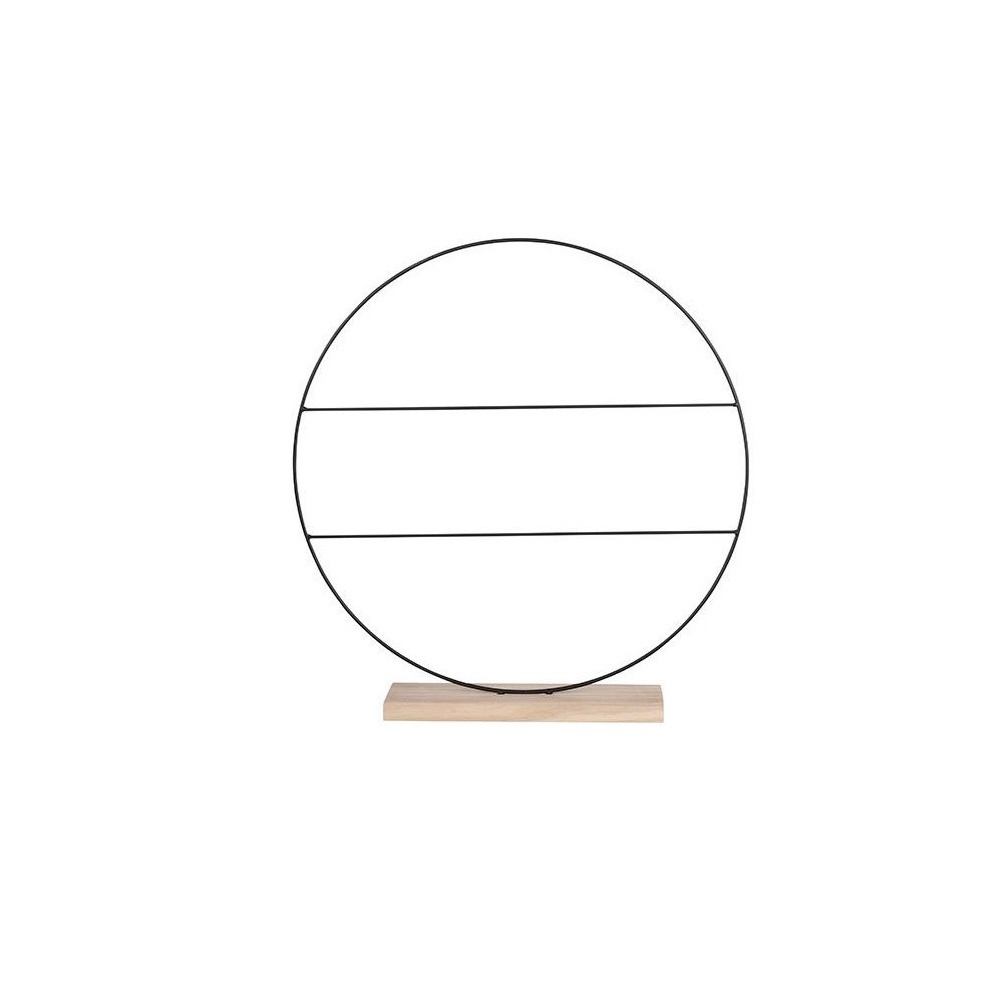 Metalen deco ring op houten voet met 2 spijlen 55cm Ø - goud