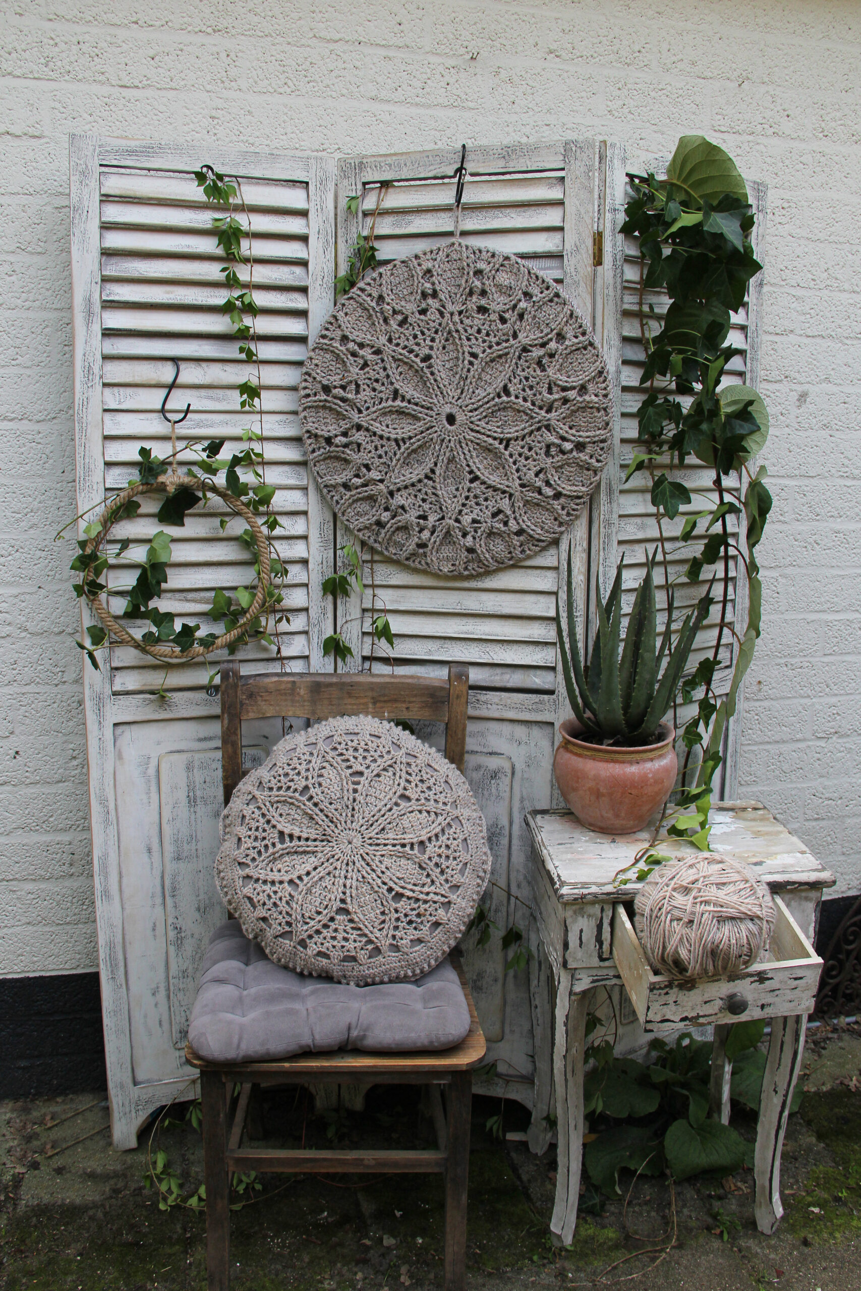 Haakpakket set - Wanddeco & kussen Naturel