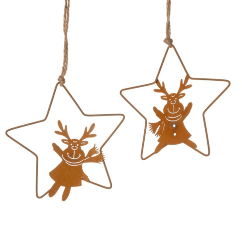 Metalenhanger Rendier in ster 10x10cm ass roest - Per stuk