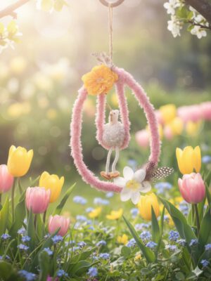 LIMITED EDITION: Haakpakket - Ei met kipje op schommel (roze)