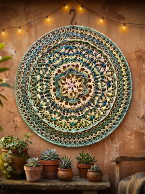 Corneeltje Wol - Mandala 12 - sfeerfoto Mandala - Ø 80 cm - Blauw/groen/creme tinten - Kant & Klaar