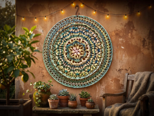 Mandala - Ø 80 cm - Blauw/groen/creme tinten - Kant & Klaar