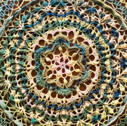 Mandala - Ø 80 cm - Blauw/groen/creme tinten - Kant & Klaar