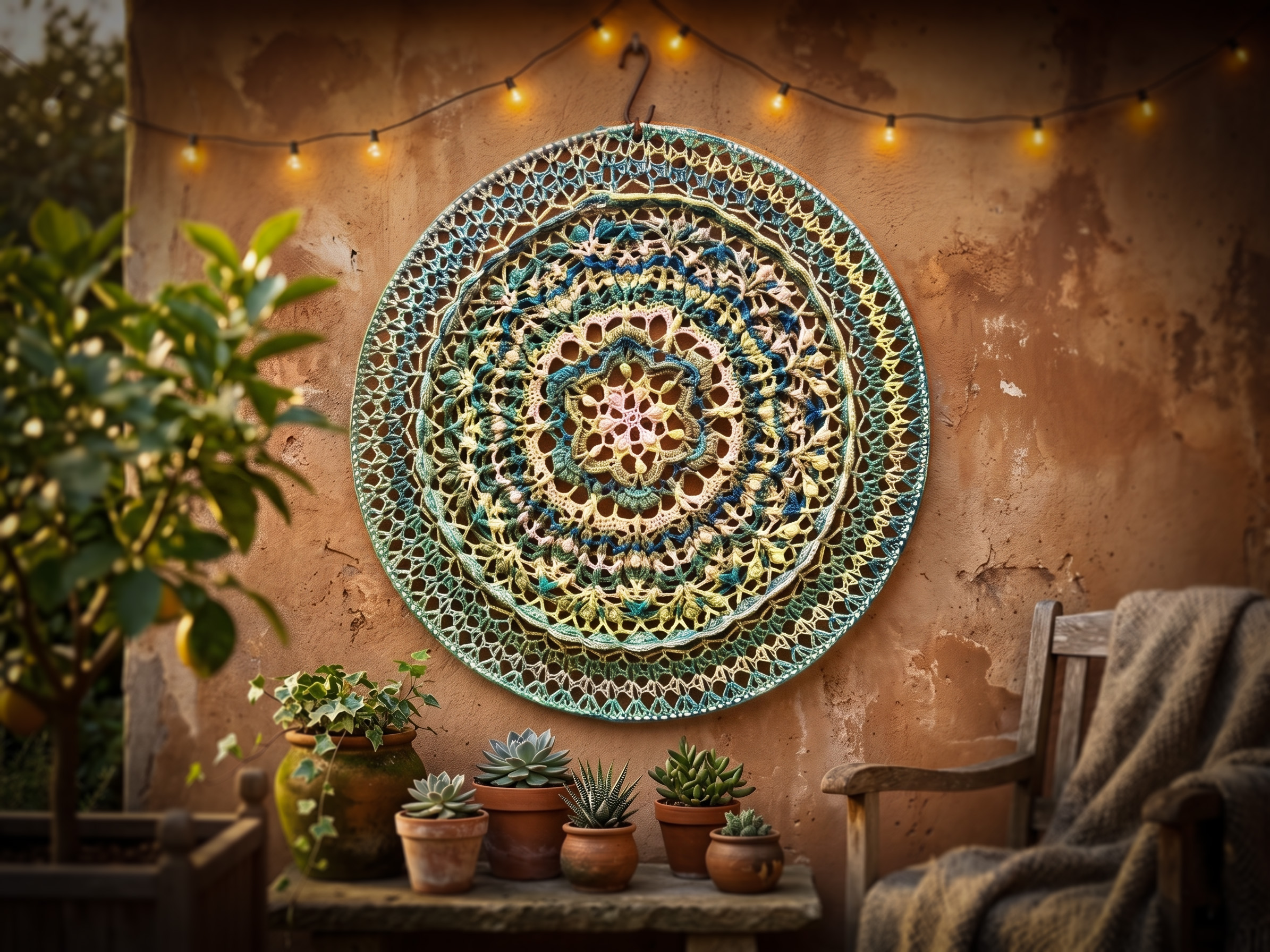 Mandala - Ø 80 cm - Blauw/groen/creme tinten - Kant & Klaar