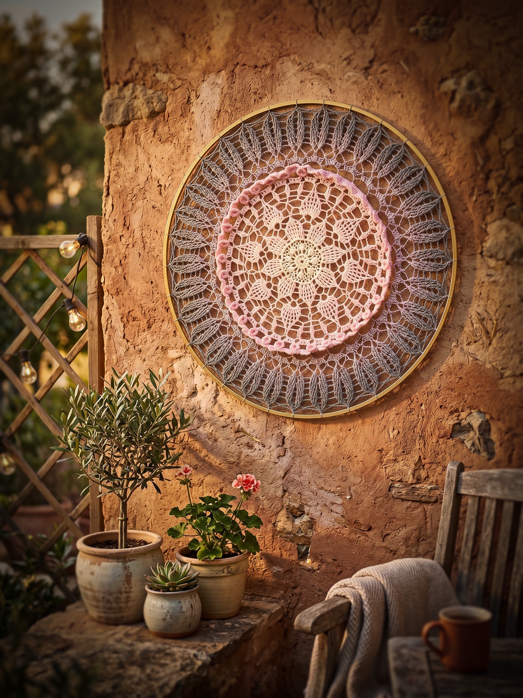 Mandala ∅ 80 cm - roze / grijs - Kant & Klaar