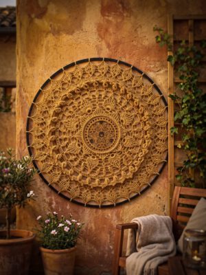 Mandala - 62 cm - Geel/houten mandala  - Kant & Klaar