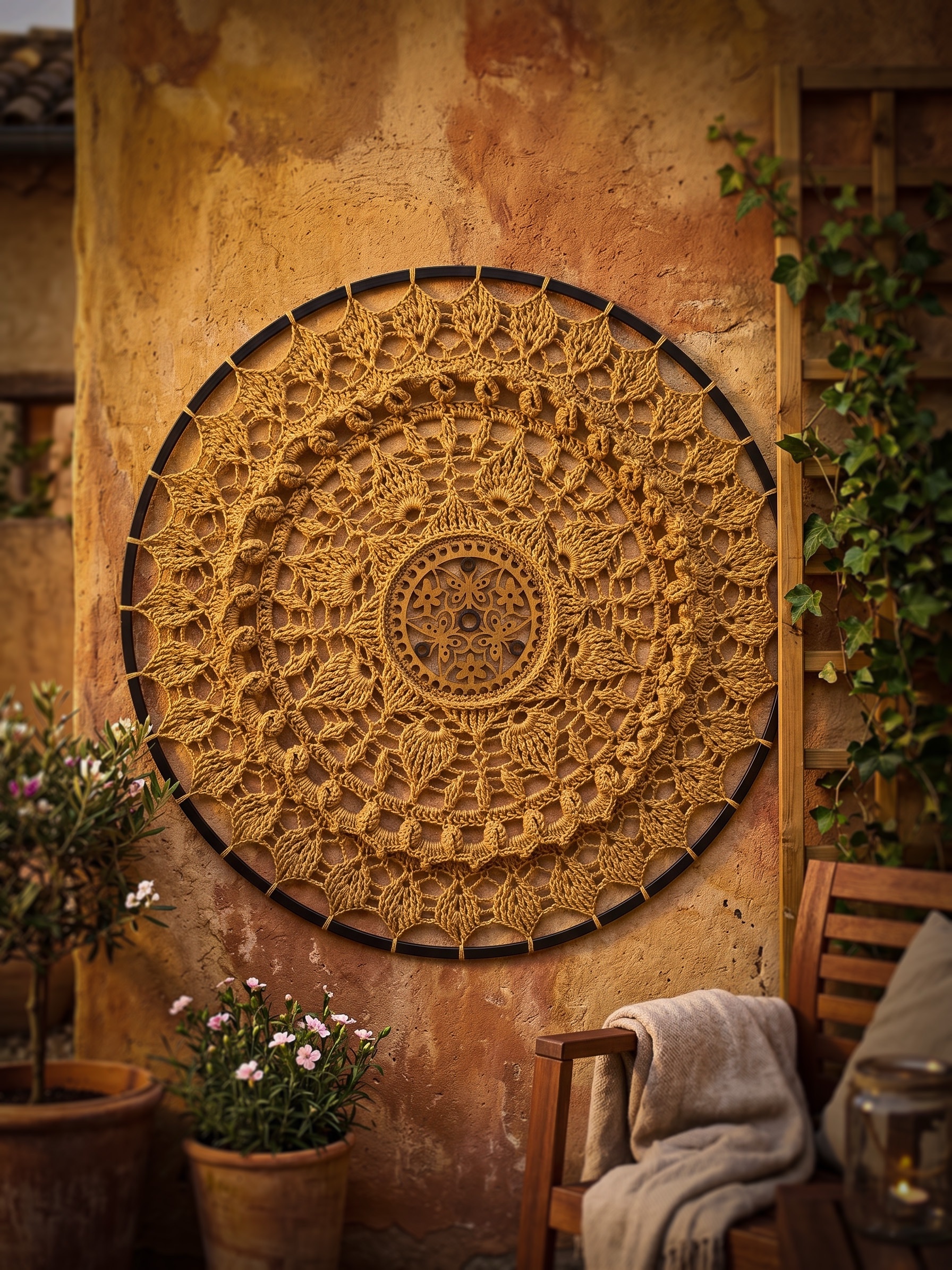 Mandala - 62 cm - Geel/houten mandala  - Kant & Klaar
