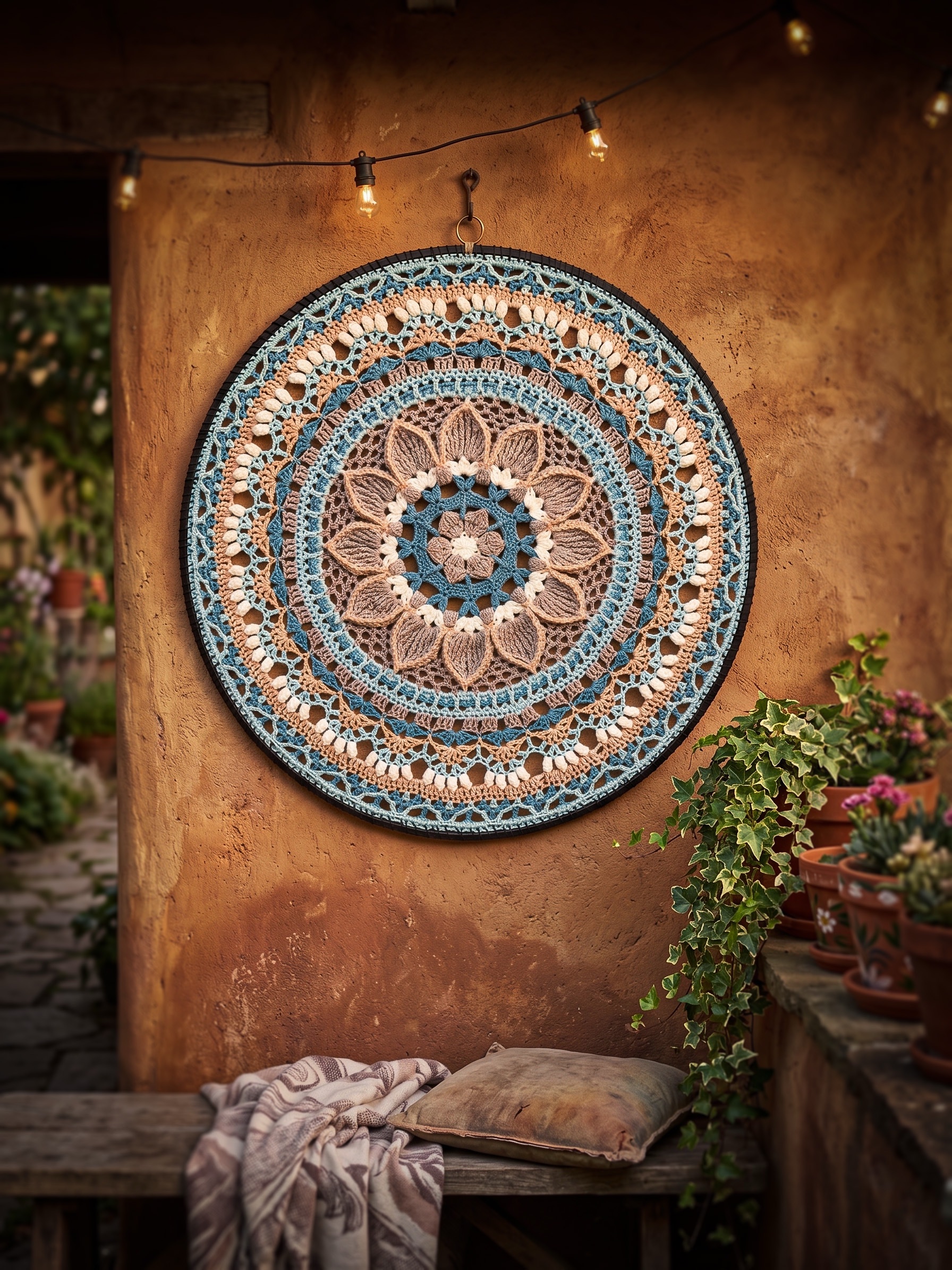Mandala ∅ 80 cm - Blauw/Bruin/Crème - Kant & Klaar