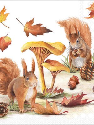 Corneeltje Wol - Eerkhoorn Herfst paddestoelen Servet Eekhoorn Herfst paddenstoelen - 33x33 cm