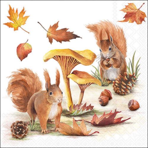Servet Eekhoorn Herfst paddenstoelen - 33x33 cm