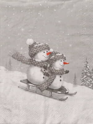 Servet Sneeuwmannen op slee - 33x33 cm