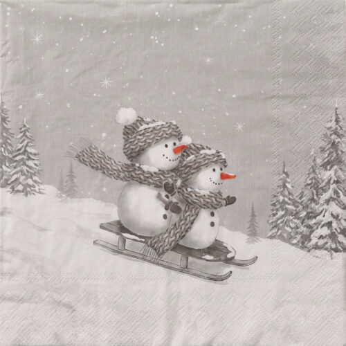 Servet Sneeuwmannen op slee - 33x33 cm
