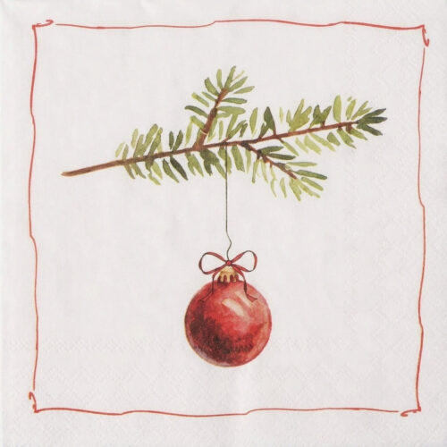 Servet Kersttak met kerstbal - 33x33 cm