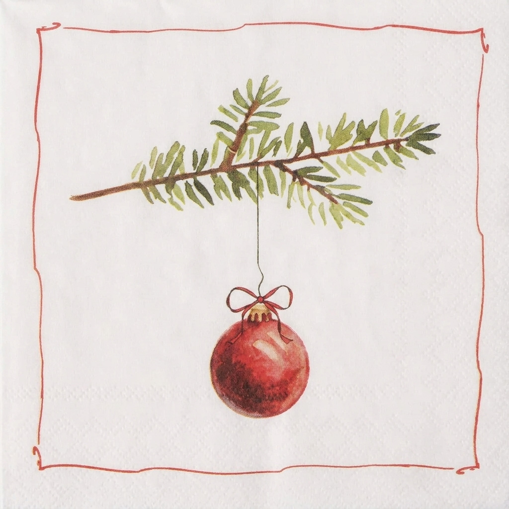 Servet Kersttak met kerstbal - 33x33 cm