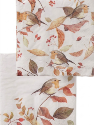 Servet Roodborstjes met herfstbladeren - 33x33 cm