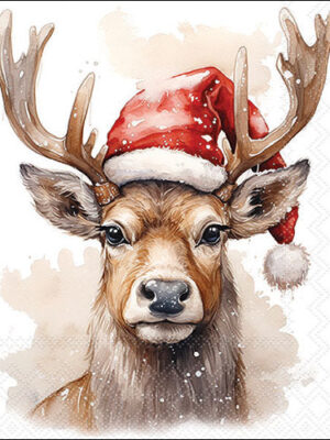 Corneeltje Wol - Servet Deer & Santa Servet Deer with Santa hat - 33x33 cm