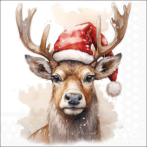 Servet Deer with Santa hat - 33x33 cm