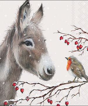 Corneeltje Wol - Servet Donkey and robin Servet Donkey and robin - 33x33 cm
