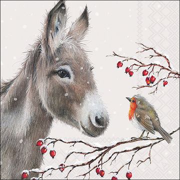 Servet Donkey and robin - 33x33 cm