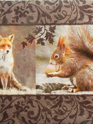 Servet Herfst Vos & Eekhoorn - 33x33 cm