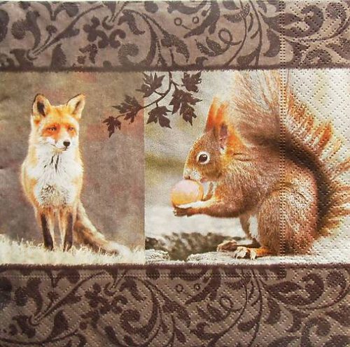 Servet Herfst Vos & Eekhoorn - 33x33 cm