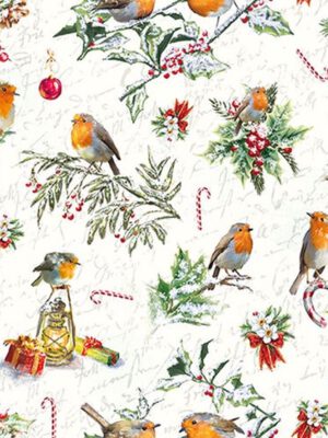 Corneeltje Wol - Servet Roodborstjes kerst taferee Servet Roodborstjes Christmas Ornaments - 33x33 cm