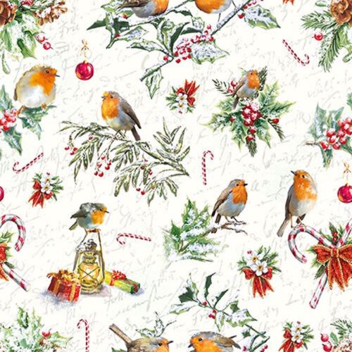 Corneeltje Wol - Servet Roodborstjes kerst taferee Servet Roodborstjes Christmas Ornaments - 33x33 cm