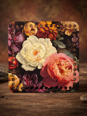 Bedrukte Houten Paneel met boorgaten - Bloemen collage | Vierkant | 15x15 cm