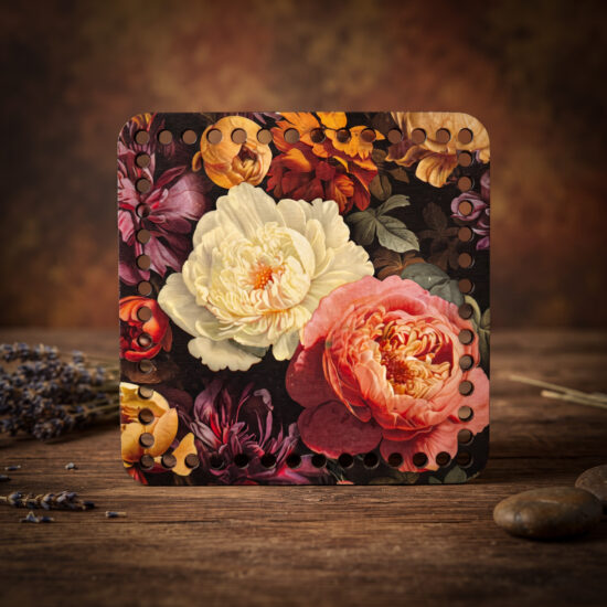 Bedrukte Houten Paneel met boorgaten - Bloemen collage | Vierkant | 15x15 cm